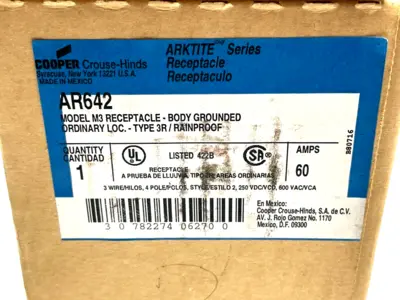 AR642 | Cooper Crouse Hinds Arktite  Receptacle 60A 4-Pole 3-Wire - New Other