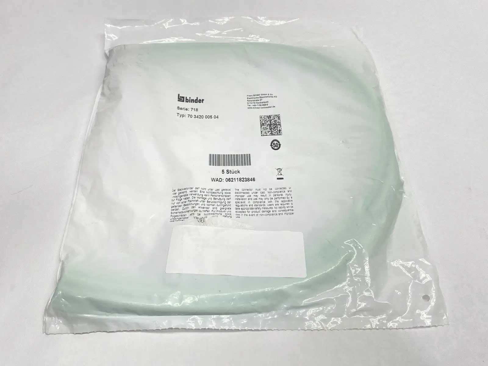 NEW BINDER FEMALE M8 PANEL MOUNT CONNECTOR 0.5M PKG OF 5