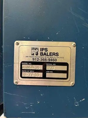 USED IPS WIDE MOUTH HORIZONTAL AUTOTIE BALER WITH SHEAR BLADE 30HP 8" CYLINDER AT864-30