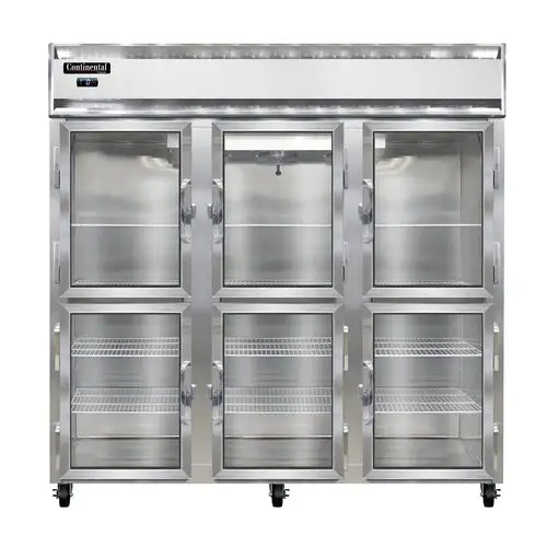 Continental 3FNSAGDHD 78" Three Section Reach In Freezer, (6) Left/right Hinge Glass Doors, 115/208-230v