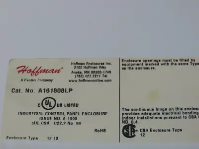 Hoffman A161608LP Electrical Enclosure Control Panel 16x16x8" Back Plate