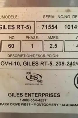 USED GILES RT-5 WITH OVH-10 HOOD