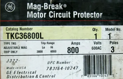 NEW GENERAL ELECTRIC TKC36800L CIRCUIT BREAKER 800A 3P