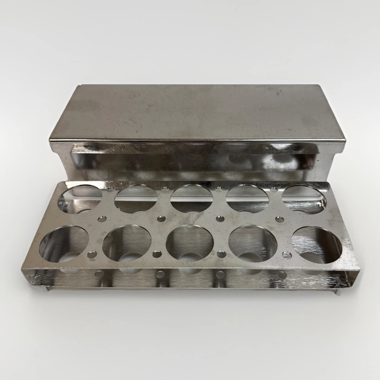 Laboratory Stainless Steel Box Centrifuge Syringe Holding Rack 9.5x3.75x2.5"