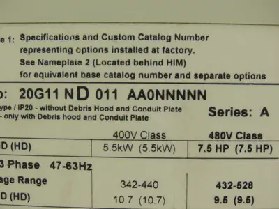 Allen Bradley 20G11ND011AA0NNNNN PowerFlex 755 AC Drive 480V 14A 7.5HP Series A
