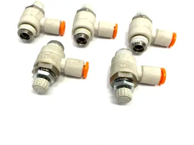 New | in-Stock SMC PNEUMATIC FLOW CONTROL ELBOW FITTING 5/32" OD TUBE Hoses | Maverick Industrial Sales #1110366