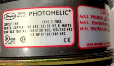 NEW DWYER A3215-LT PRESSURE SWITCH A3215LT 120VAC 50/60HZ 6WATTS