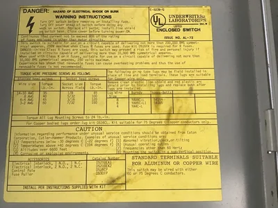 Eaton Cutler Hammer DH322FGK 60 Amp Heavy Duty Safety Switch Disconnect