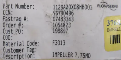 NEW FLOWSERVE 1129A20X08HB001 IMPELLER 7-3/4"