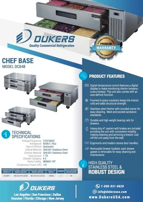 New | in-Stock Dukers New Dukers DCB48-D2 Chef Base Refrigerator with 2 Drawers Chef Bases Illinois US | Falcon Restaurant Supply #1376258