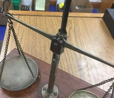 2524-385 Antique Brass Analytical Apothecary Jewelry, Coin, Balance Beam Scale Circa 1800’s