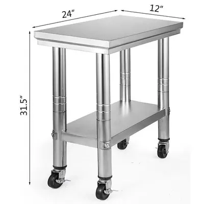 12" x 24" Stainless steel work table - on wheels - BRAND NEW - FREE SHIPPING