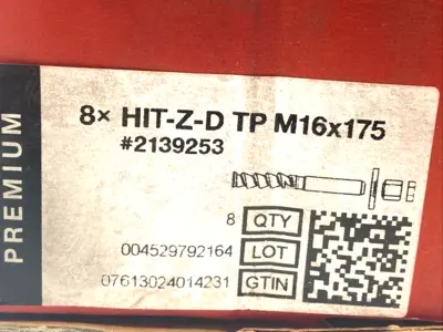 USED HILTI 7X ANCHOR ROD M16 X 175MM ZINC-PLATED HIT-Z-D TP MISSING 1X ROD