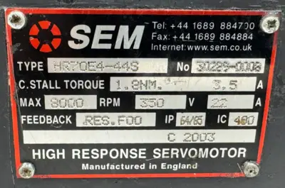 USED SEM HR70E4-44S SERVO MOTOR HIGH RESPONSE HR70E444S