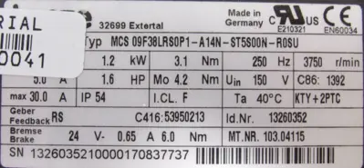 REFURBISHED LENZE MCS09F38LRS0P1-A14N-ST5S00N-R0SU SERVO MOTOR