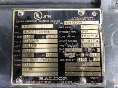 Baldor IDXM7008 1/2HP Hazardous Locations Motor 230/460V 1750/2700RPM 60Hz 3PH