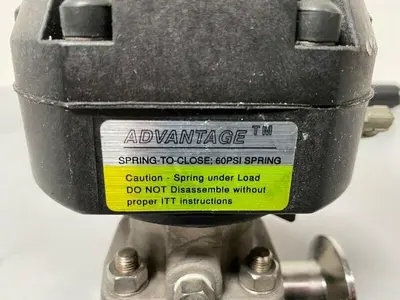 USED 2 ITT 1" & 2 ITT 1/2" 60 PSI VALVES ON MANIFOLD W/ 1/2" & 1" SANITARY FITTINGS