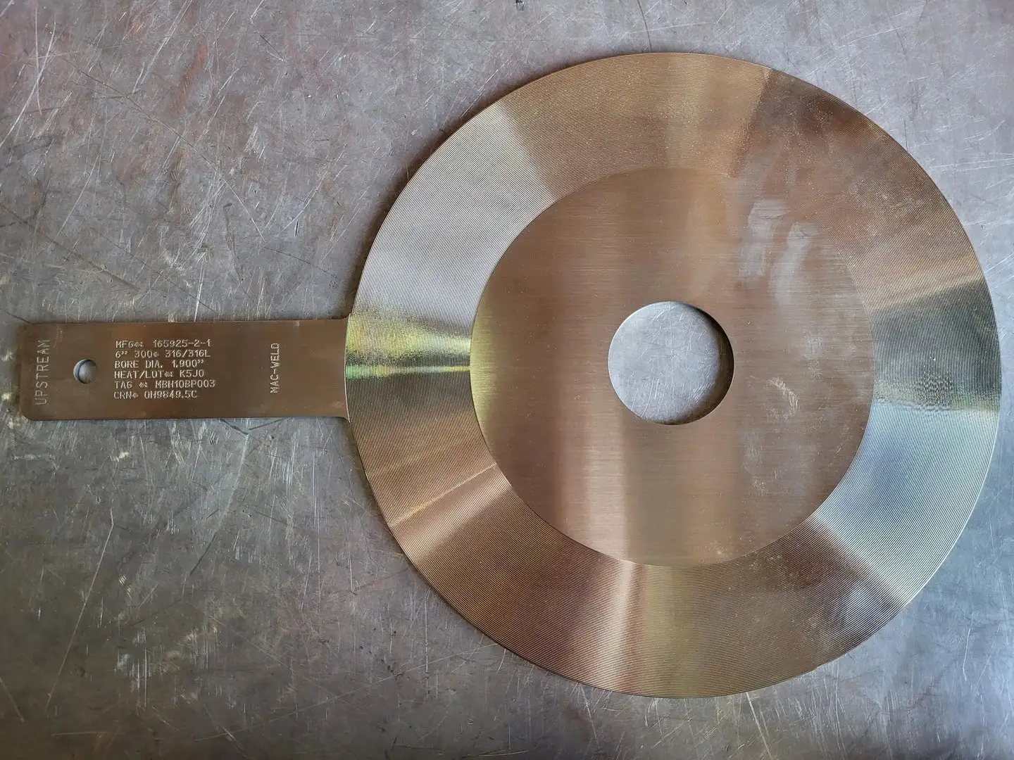 6" Paddle Orifice Plate Upstream 1.900"