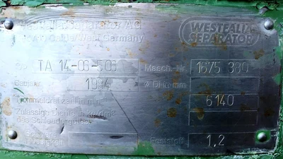 (2) Westfalia TA 14-06-506 solid bowl clarifiers, 316SS.