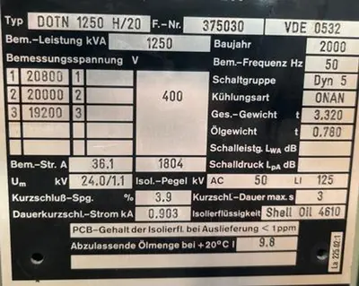 USED 2014 SGB 1250 KVA