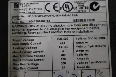 PARKER EUROTHERM DRIVES 591p/0720/500/0010/uk/arm/0/115/0 STOCK 1236-A