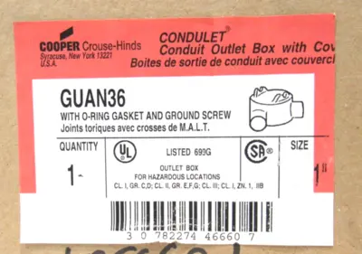NEW EATON CROUSE HINDS GUAN36 OUTLET BOX 1"