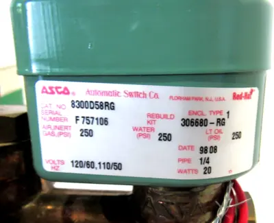 NEW ASCO 8300D58RG SOLENOID VALVE 120/60 110/50