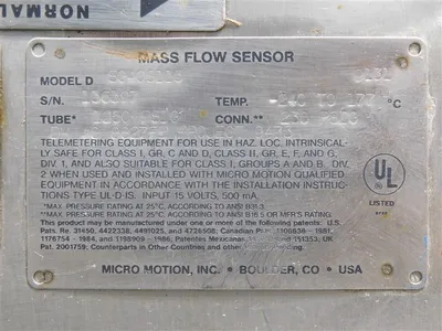 Micro Motion DS040S113 Mass Flow Sensor 1/2" 150# 05793 Meter Factor Used