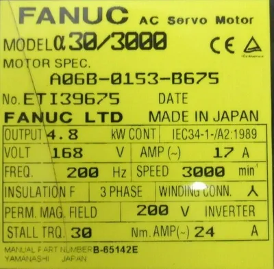 NEW FANUC A06B-0153-B675 SERVO MOTOR X30/3000 A06B0153B675