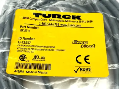 NEW TURCK EUROFAST SINGLE ENDED CORDSET M12 8-PIN 4M LENGTH U-72537