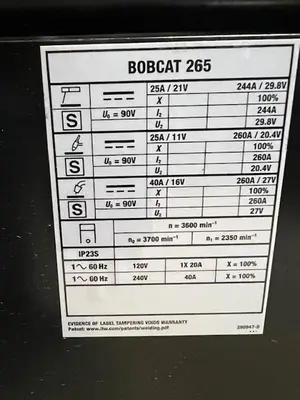 MILLER DC WELDER POWER GENERATOR MODEL BOBCAT 265