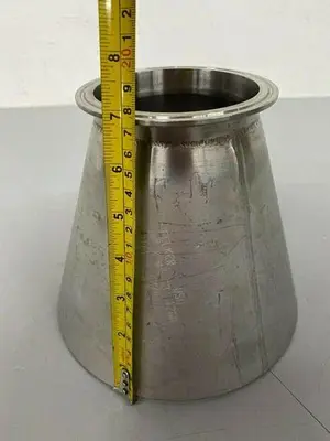 USED FELKER 316L STAINLESS STEEL 7" H X 4.625" OD X 8" OD 12GA REDUCER