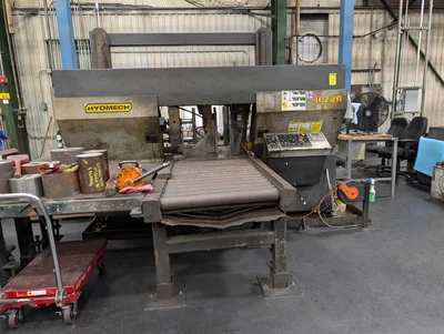 HydMech H-22A 22"x22" Horizontal Bandsaw (Blue roller conveyor in back of saw is excluded)