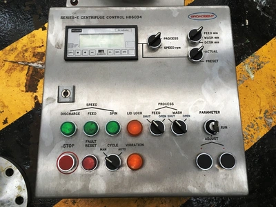 Broadbent 860 x 480 solid basket centrifuge, 316 SS.