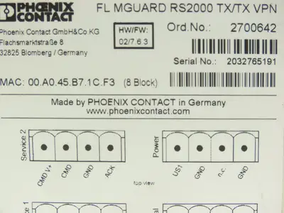 Phoenix Contact FL MGUARD RS2000 TX/TX VPN PLC Remote Router Module