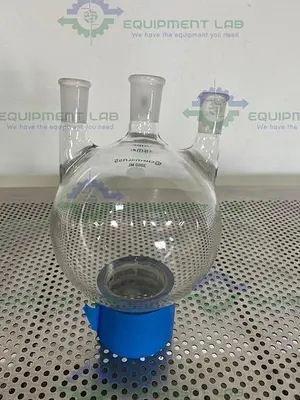USED CHEMGLASS 3000 ML 3-NECK ROUND BOTTOM HEAVY WALL FLASK 24/40, 24/26