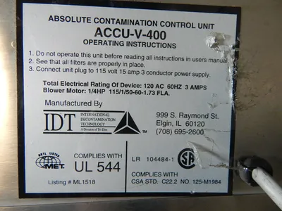 USED INTERNATIONAL DECONTAMINATION TECH ACCU V 400