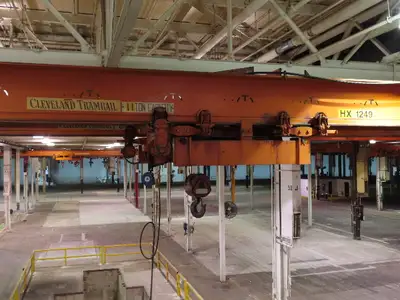 Cleveland Tramrail P&H 11 Ton Double Girder Underhung Bridge Crane 34' 10" Span