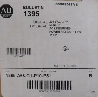 NEW ALLEN BRADLEY 1395-A68-C1-P10-P51 DC DRIVE 15HP 1395A68C1P10P51