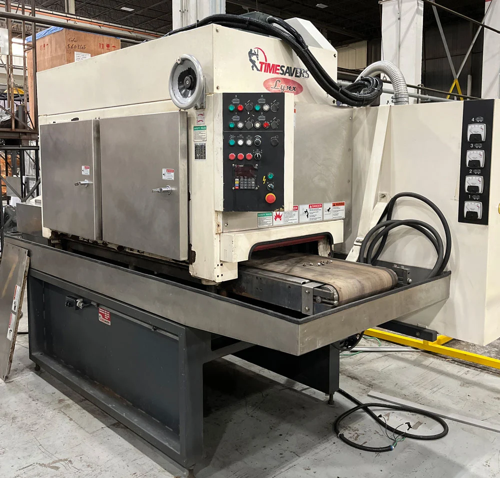 Pre-owned TIMESAVERS, ABRASIVE BELT DEBURRING/ FINISHING MACHINE MODEL: LYNX 19MWT-DDDD-60
