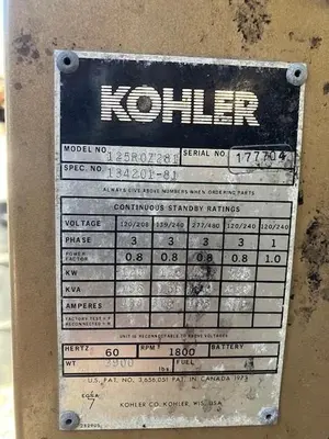 Used KOHLER 125ROZ281 Generators California US | E&M Equipment #1261595