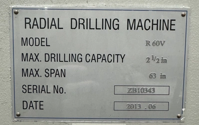 Used 2013 KNUTH R 60V RADIAL ARM DRILL Radial Drills Texas US | IRS Auction #1411254