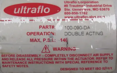 USED ULTRAFLOW 100-090-DA ACTUATOR 100090DA