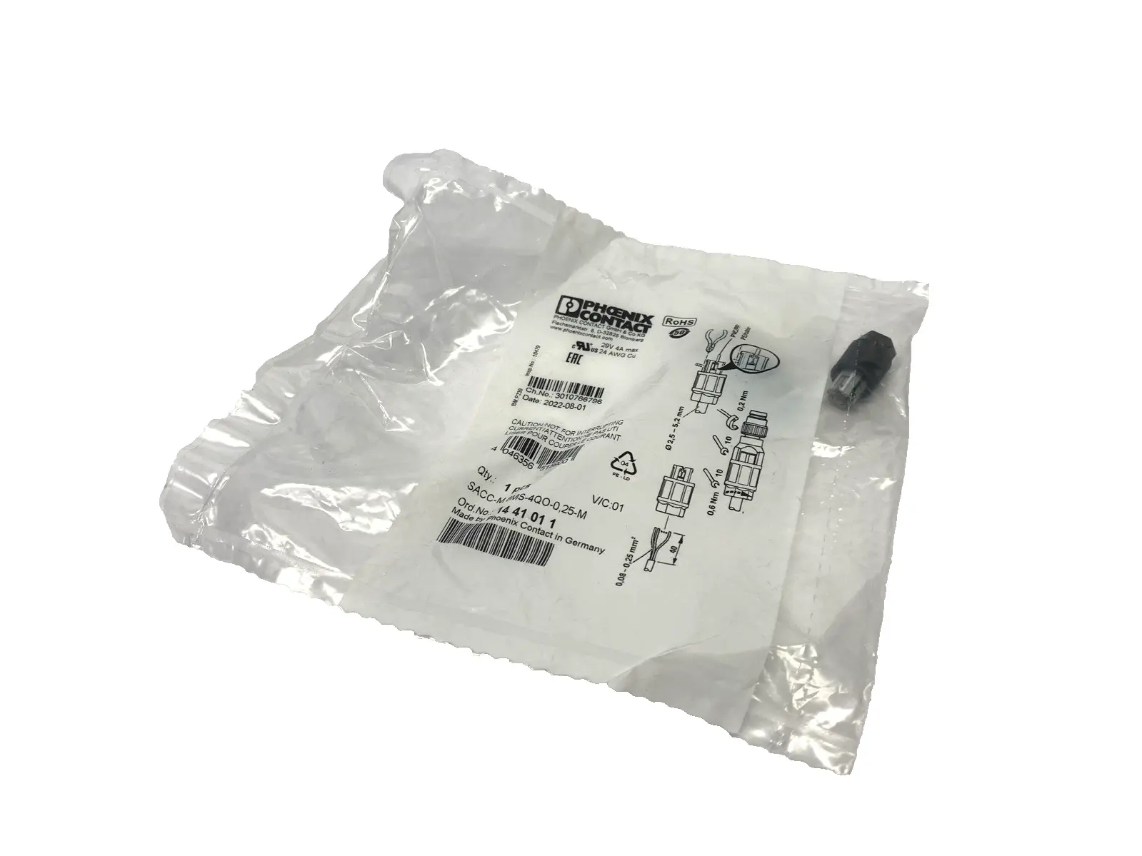 1441011,SACC-M 8MS-4QO-0,25-M,SACC-M8MS-4QO-0,25-M | Phoenix Contact SACC-M 8MS-4QO-0,25-M Connector M8 4-Pin Male 1441011 - New