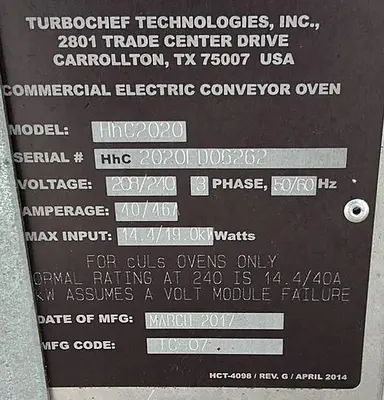 USED TURBOCHEF HHC2020