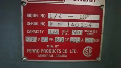 Used 1997 ALLSTEEL 1/4 - 10 Power Squaring Shears (Inch) British Columbia CA | Lenmark #913324