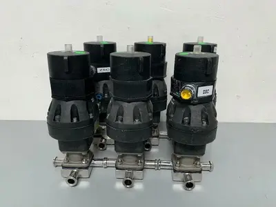 USED ITT SHEROTEC 3-WAY STAINLESS STEEL VALVE W/ 3/4" SANITARY FIT & POSITION MONITOR