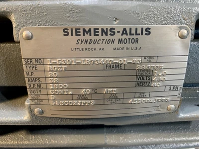 Siemens Allis 20 hp, 1800 rpm, electric motor