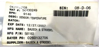 NEW BAUSCH & STROEBEL 902102 /11 TEMPERATURE SENSOR 90210211