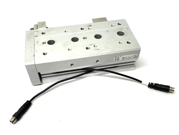 Used SMC GUIDED SLIDE TABLE CYLINDER 75MM STROKE ADJUSTABLE W/ AUTO SWITCH Pneumatic Cylinders Michigan US | Maverick Industrial Sales #1089021